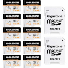 Gigastone MLC 10x High Endurance 16GB MicroSDHC Memory Card Pack of 10 and SD Adapter, up to 95/30 MB/s Ideal for 4K Video Recording, Compatible with Dashcam Security Camera, UHS-I U3 V30 Class 10