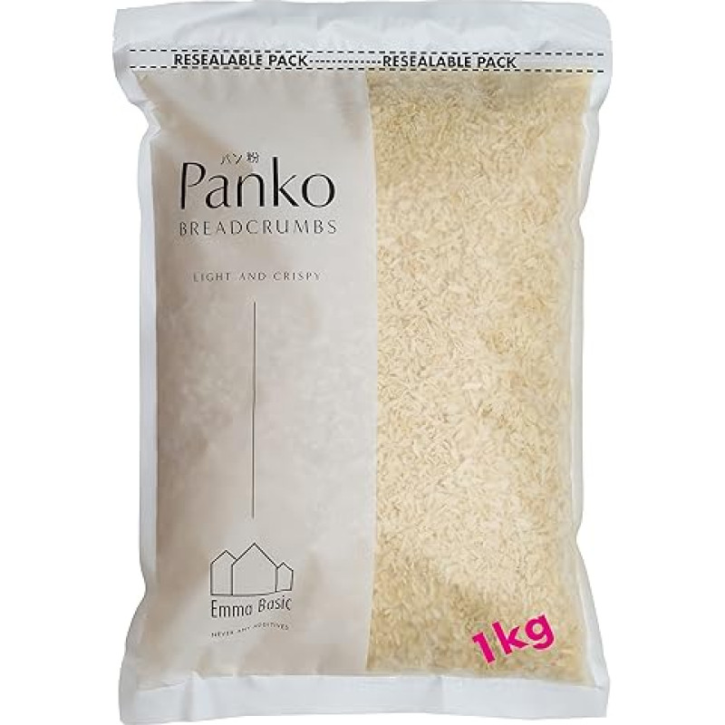Emma Basic - Panko Breadcrumbs 10 mm Super Premium 1 kg Bag, Long Needle Shape, Less Oily, Extra Crunchy, Japanese Style, No Palm Oil, No Additives
