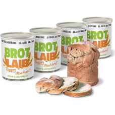 ration1 ruginė mišri duona 4 x 350 g, skardinė duona, 10 metų galiojimo laikas, supakuota patvari duona skardinėje, veganiška ir be laktozės, atidarykite ir mėgaukitės, kaip stovyklavimo reikmenys, skirti lauko ar avarinei įrangai