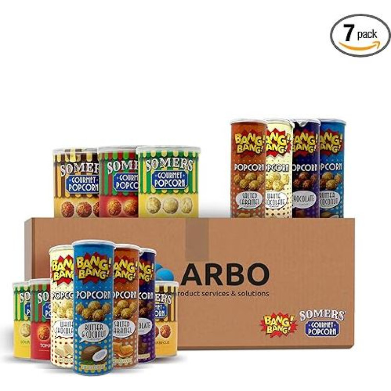 7 x BangBang x Somers Popcorn Mix Package - Vegan, Gluten Free & No Preservatives Various Varieties - Incredibly Delicious, Crisp & Taste-Intensive Popcorn in Stylish Packaging + ArBo-Living