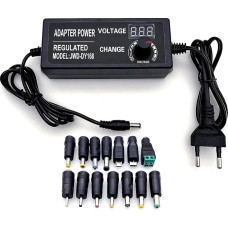 JZK maitinimo šaltinis su reguliuojama įtampa DC 3-12V 5A su skaitmeniniu ekranu, 60W 100-240V AC į DC 3V 4V 5V 6V 7V 8V 9V 10V 12V Universalus maitinimo adapteris transformatorius su 14x DC kištuko antgaliais