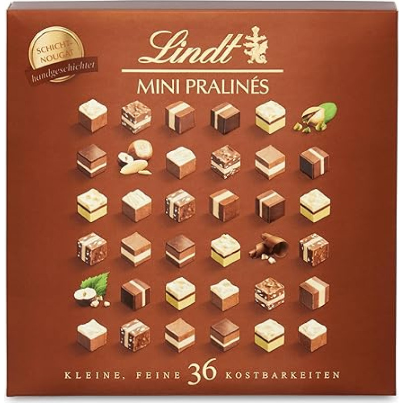 Lindt Nougat Mini Chocolate Pralines | 165 g | Box of 36 Chocolates in 9 Selected Exquisite Varieties | Chocolate Gift | Pack of 1