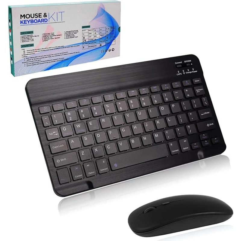Bluetooth Wireless Keyboard Set, Wireless Keyboard with Mouse Mini Keyboard Ultra Thin Wireless Keyboard Mouse Set for iPad, Mac, PC, Laptop, Tablet, Surface, Phone, Computer, QWERTY