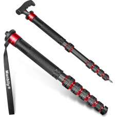 Manbily 32 mm anglies monopodas fotoaparatams 44 cm - 174 cm Anglies pluošto monopodas Trikojis DSLR kelioninis monopodas su vaikščiojimo lazdos rankena 6 sekcijos žygių lazdos Max. 15 kg su telefono spaustuku vaizdo kamerai