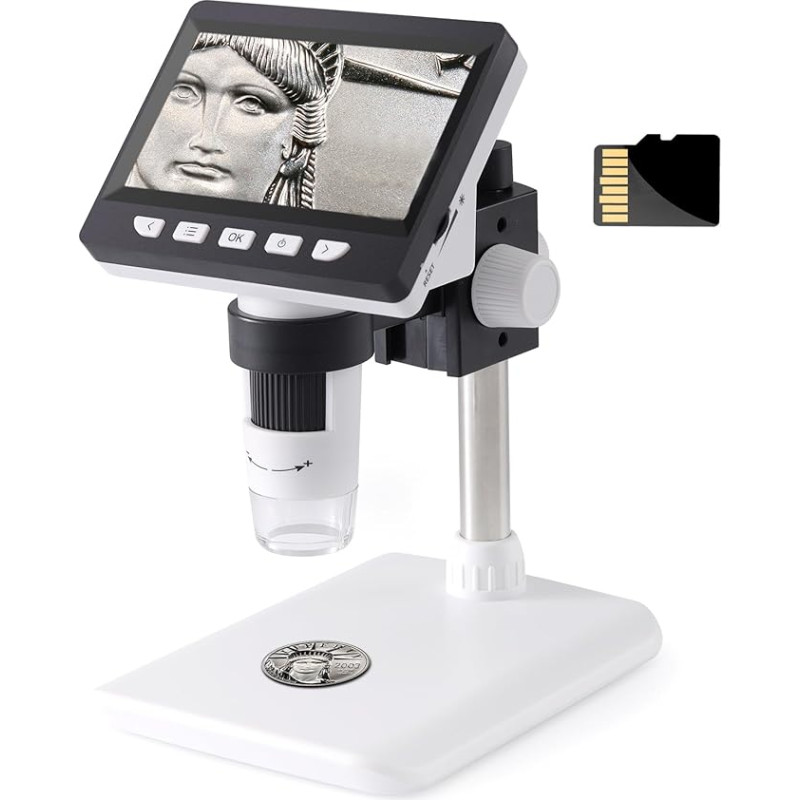 Koolertron Digital Microscope, 1080P HD 1000X Microscope, USB Microscope Microscope Magnifier for PCB Repair, Soldering PCB Coins, for Adult/Children, with SD Card (4.3 Inches)
