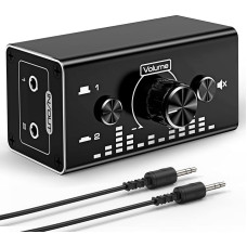 Tendak Bi-Directional 3.5 mm Jack Audio Switch Selector 2 in 1 Out / 1 in 2 Out Analogue Silent Stereo Audio Switch with Volume Control Sound Splitter for Speakers Headphones PC