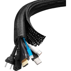 shinfly 13 mm - 10 m Cable Sleeve, Self-Closing Cable Duct, Cable Management for Desk, TV, Computer, PC, Cable Protection for Dogs, Cats, Black