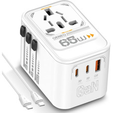 QENEQ 65 W GaN Travel Adapter Worldwide with USB C USB A and AC Socket International Socket Adapter Travel Plug Adapter Worldwide Travel Adapter for EU USA UK Japan Thailand Australia Vietnam