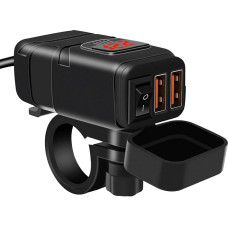 Kriogor Dual USB Motorcycle Car Charger, 3.0 Quick Charger and 6-30 V LED Voltmeter with Independent Switch, IP65 Waterproof Car Charger for 12 V Boat SUV Marine