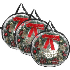 SUMNACON 3Stück Aufbewahrungstasche für Weihnachtskranz Transparent Kranzbeutel mit Tragegriff, Doppelreißverschluss Hängend Girlandentasche Wasserproof Tasche für Türkranz Festliche Deko 76x20Hcm