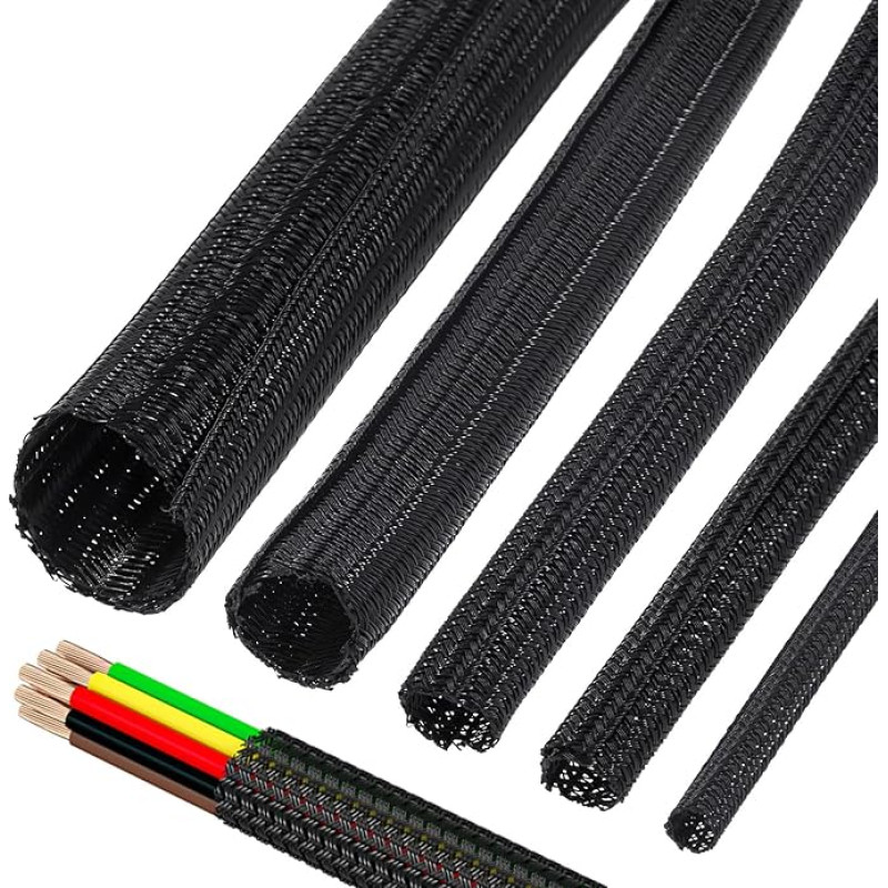 Tanstic 9.8Ft - 1/2 Inch Braided Cable Sleeve, Cord Protector Wire Loom Tubing Cable Sleeve Split Sleeving, Expandable Braided Sleeving for Computer USB Audio Video Cable