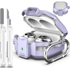 MHYALUDO Secure Lock Armor dėklas, suderinamas su Galaxy Buds FE (2023) / Galaxy Buds2 Pro Case (2022) / Galaxy Buds Pro (2021) / Galaxy Buds 2 (2021) / Galaxy Buds Live (2020) dėklu su rinkiniu, levandų spalvos