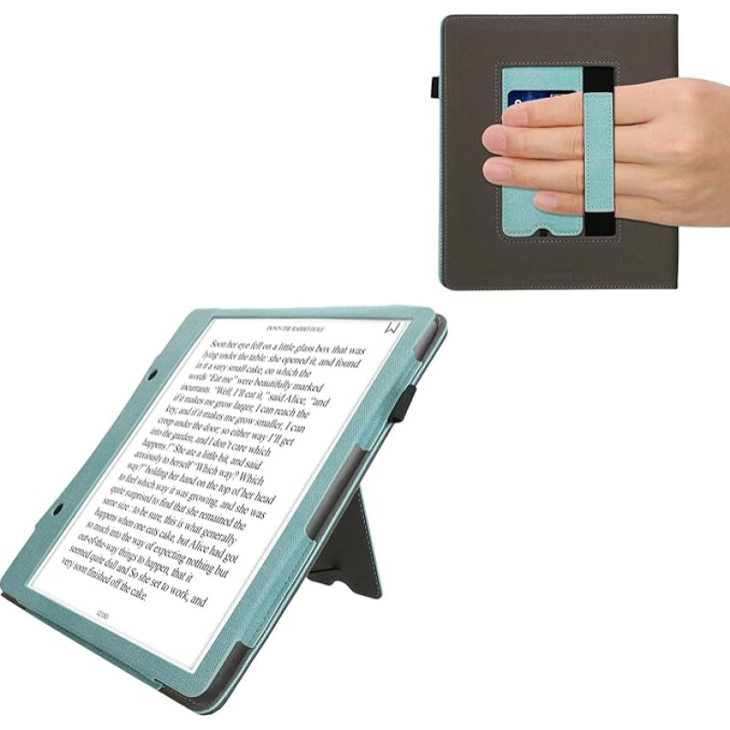 kwmobile Hülle kompatibel mit Amazon Kindle Scribe (2024) Hülle - Flip Case mit Handschlaufe - Kunstleder Cover - Mintgrün Dunkelgrau