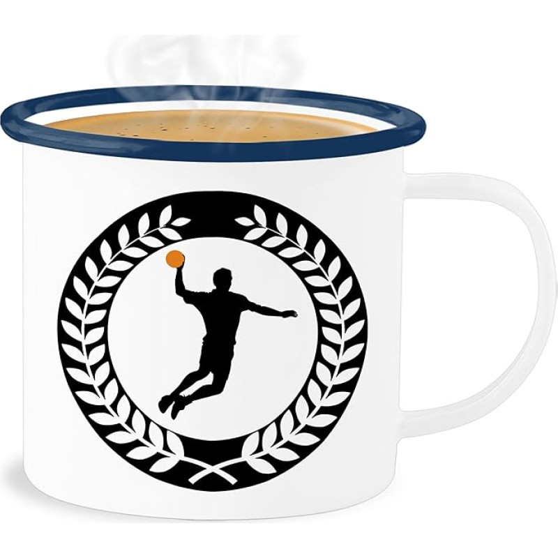 Shirtracer Enamel Mug Tin Cup – Statement – Handball Sickle Wreath – 300 ml – White Blue – Statements