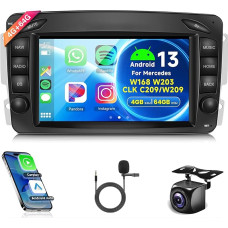 4G + 64G Wireless Carplay Android 13 Car Radio for Mercedes Benz W168 W203 CLK C209/W209 SLK/W170 W463 Viano Vito Vaneo 7 Inch Car Radio with Android Car GPS Navigation WiFi Bluetooth FM/RDS/EQ Rear