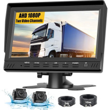 Hikity Dual Wired Digital Reversing Camera with Built-in DVR Function and 7 Inch LCD Monitor Screen Kit, IP69 Waterproof Night Vision Backup Camera for Trucks, Campers, Motorhomes, Vans (12-36 Volt)
