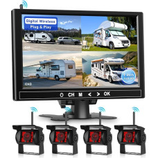 Hodozzy 4 Kabellose Digitale Rückfahrkameras mit 9 Zoll IPS Bildschirm, wasserdichte IP68 Rückfahrkamera, Stabile Digitale Signale, 1080P IR Nachtsicht, Unterstützt BSD/Einparkhilfe