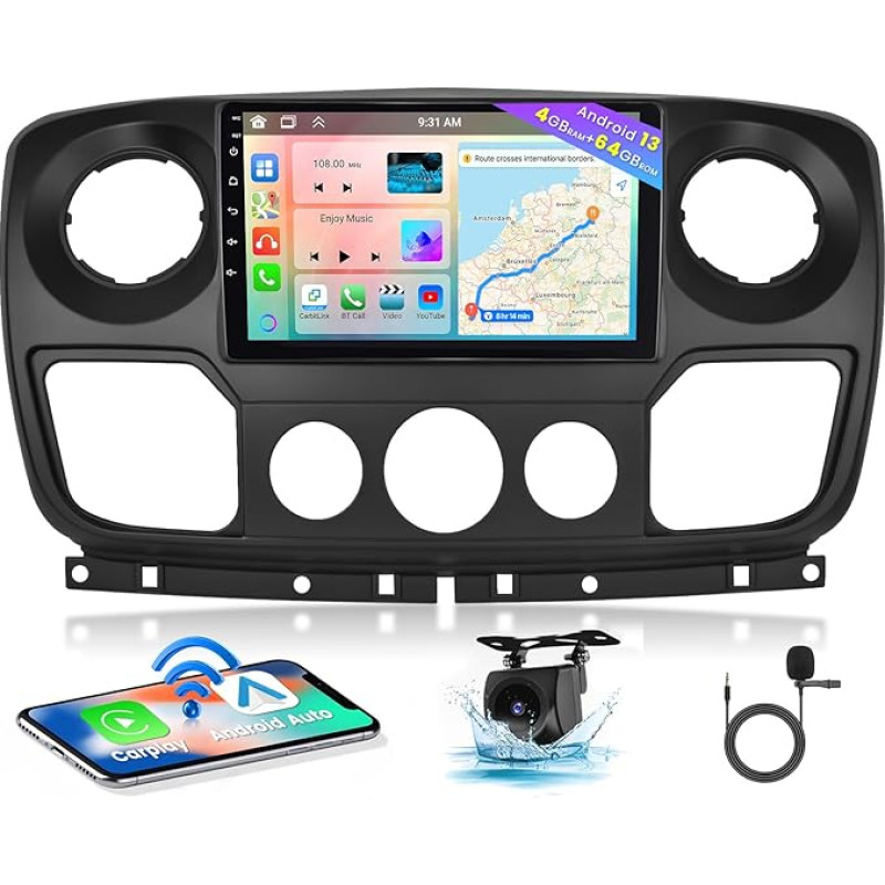 [8 Core 4+64GB] Android 13 Car Radio, Wireless CarPlay Android Car, for Opel Movano 2 Renault Master 3 Nissan NV400 Radio, Screen 10 Inch, Bluetooth, Mirror Link, GPS WiFi DSP FM SWC USB
