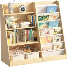 KEEPREAPER Children's Shelf with 7 Shelves and 4 Open Compartments, Bookcase for Children, Toy Organiser, 110 x 40 x 100 cm (Natural Large Format)