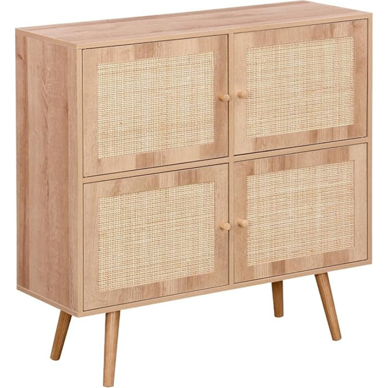 Vaikiška medinė komoda su 4 rotango durelėmis - Bohemian