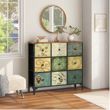 LYNCOHOME Komoda su 9 medžiaginiais stalčiais, stalčius su medžiaginiais stalčiais, stalčių spintelė virtuvėje, biure, prieškambaryje, TV spintelė su medžiaginiais stalčiais