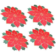 VINTORKY 4 kalėdinių kilimėlių rinkinys, kalėdinis puodelio kilimėlis, kalėdiniai kilimėliai, kalėdiniai kilimėliai, atostogų vakarėlis, servetėlė, stalviršis, cheminis pluoštas, žiemos gėlės