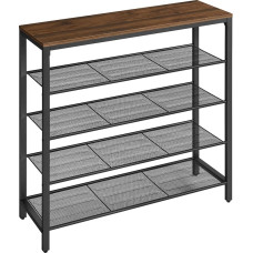 VASAGLE batų stovas 4 pakopų didelis kišenių paviršius įėjimo prieškambario metalinis pramoninis dizainas natūralus riešutmedžio rašalas juodas LBS015K02