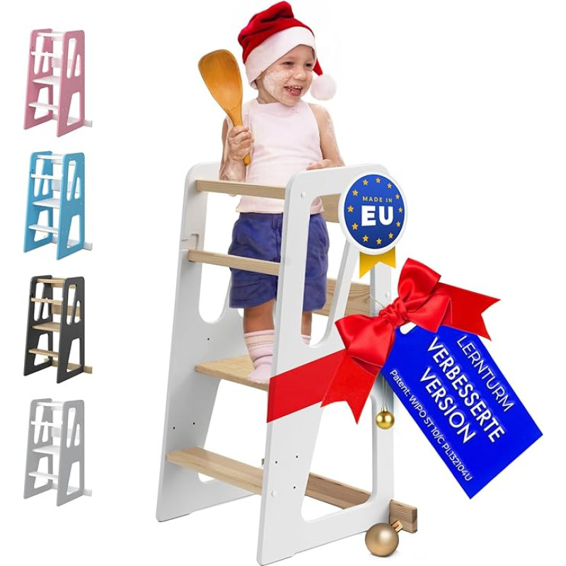 Learning Tower from 1 Year with Anti-Tilt Protection - Height-Adjustable Montessori Learning Tower Made of FSC Solid Wood - Maximum Load 50 kg - For Children, for Kitchen, Table and Bathroom - MEBLE