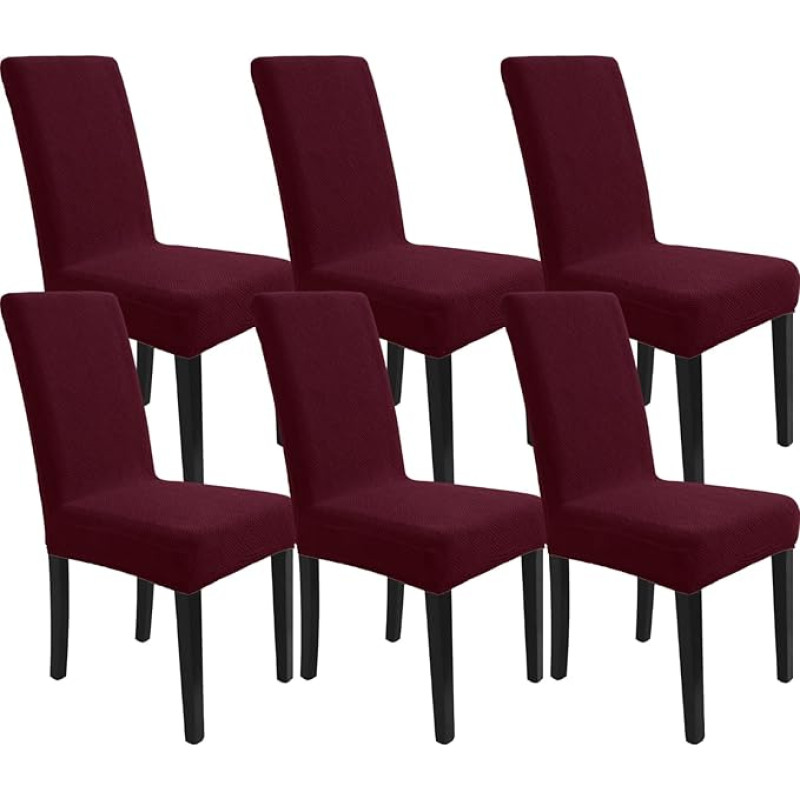 YSTELLAA Stretch kėdžių užvalkalai, 6 vnt., nuimami skalbiami kėdžių užvalkalai, aukštos nugaros kėdžių užvalkalai, elastingi, universalūs valgomojo kėdžių užvalkalai, skirti valgomojo kambario kėdėms, žakardinis kėdžių užvalkalas, modernus, raudonas