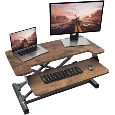 PUTORSEN Reguliuojamo aukščio sėdimoji darbo vieta, stalas, kompiuterio pakyla, darbo vieta, stalo priedas, stovinti darbo vieta, stovintis stalas, 36 colių stalviršio stovintis stalas konverteris, kaimiška ruda spalva