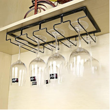 Pakabinamas vyno stiklo stovas po spinta Stemware po lentynos spinta Baras Virtuvė Metalinis juodas šampano stiklo taurės Stemware laikiklis (40x22.5cm / 4 skyriai)