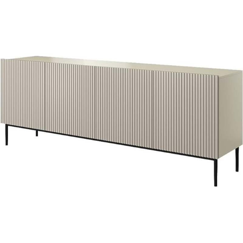 bogart Nicole komoda 200 cm komoda su stalčiais 4 durų svetainės spinta Highboard Juoda metalinė kojelė