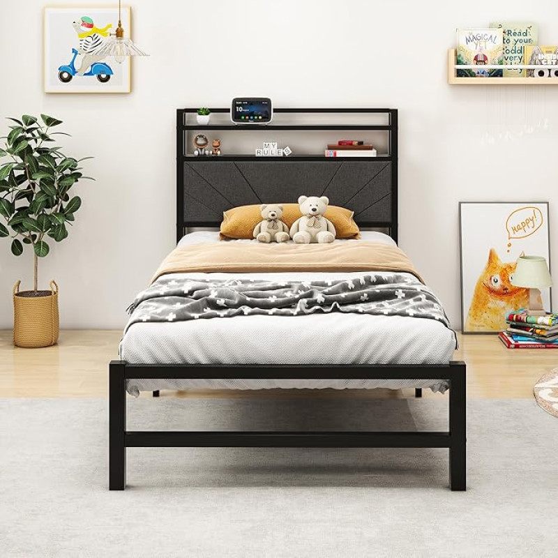 VERFARM Upholstered Bed 90 x 200 cm Bed Frame Single Bed Double Bed Design Bed with Slatted Frame Strong Steel Slat Holder Bed Frame 90 x 200 cm Padded Bed Frame Youth Bed