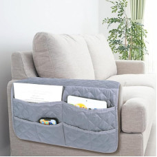 NiCoLa Armrest Covers for Sofa, Grey Chair Arm Covers, Washable Armrest Covers with 6 Pockets for Sofas, Deck Chair, Armchair (Grey)