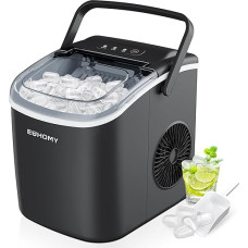 EUHOMY ledo kubelių gaminimo aparatas 12 kg/24 val., 9 kubeliai per 6 minutes, savaime išsivalantis ledo gaminimo aparatas su rankena, lopetėle ir krepšeliu, juodas, 45 dB