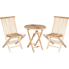Ambientehome 3-Piece Balcony Set Teak Wood Folding Chair Folding Table Diameter 60 cm Round Bistro Set Teak Wood 3-Piece
