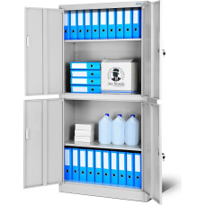 Jan Nowak Office Cabinet C004 Filing Cabinet with 2 Compartments Lockable Sheet Steel Double Doors Powder Coating 185 cm x 90 cm x 40 cm (Grey)