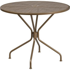 Flash Furniture 35.25RD Steel Patio Table, Metal, Gold, 35.25 Inch Round