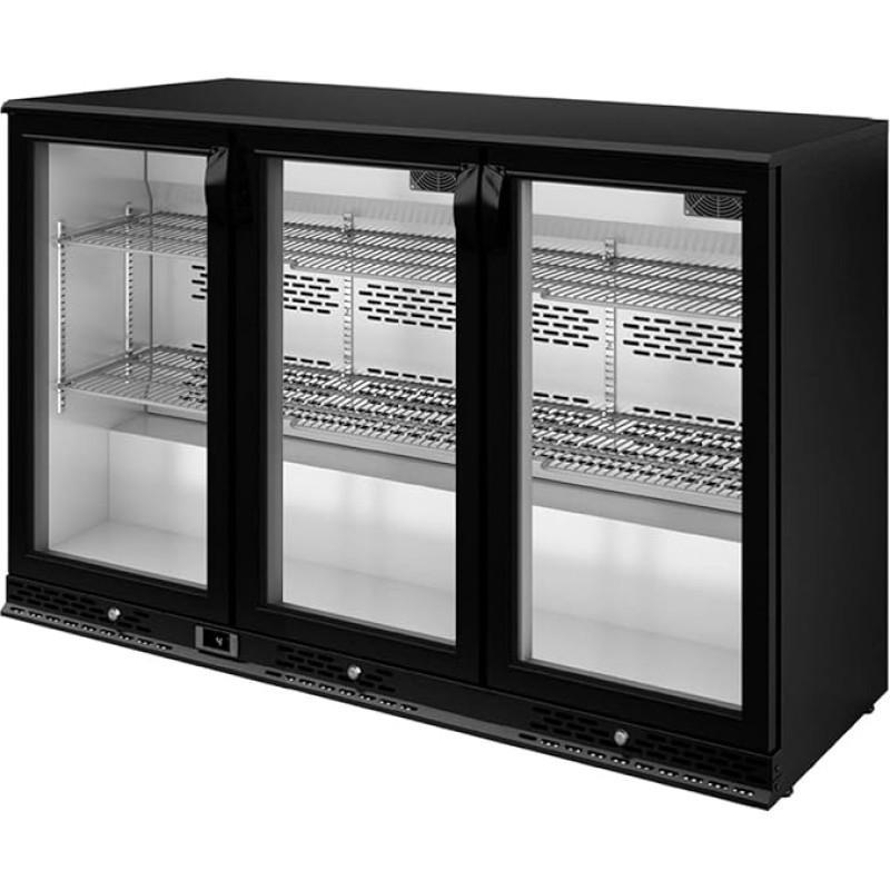 GGM Gastro | BGI330 | Baro šaldytuvas 330 litrų - 3 stiklinės durys - juodas