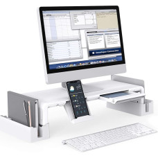 Monitor Stand with Storage Function, MiiKARE Adjustable Screen Stand with Extendable Drawer + Mobile Phone Stand + 2 Storage Racks, Laptop Stand Screen Higher for Computer, Laptop, TV