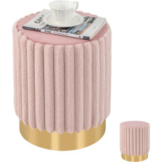 HOMASIS Velveto apvali taburetė Rožinė paminkštinta elegantiška taburetė su auksiniu metaliniu pagrindu Makiažo taburetė Otomanas Šiuolaikinė minkšta taburetė gyvenamajam kambariui Miegamasis