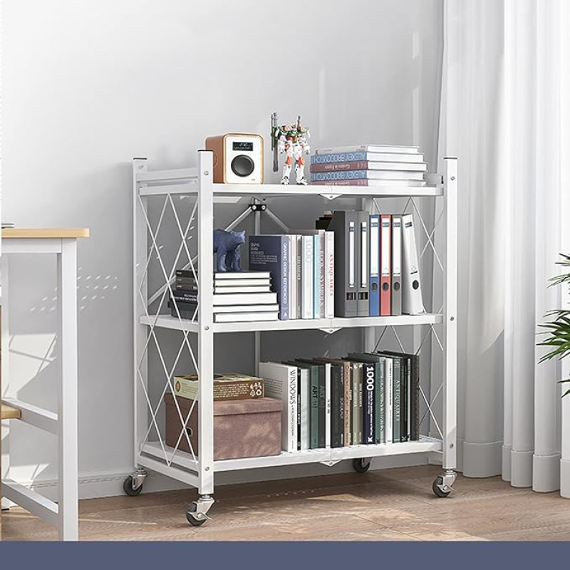 GXYAWPJ Sulankstoma knygų spinta Nemokamas montavimas su 360° besisukančiais ratukais Daugiafunkcinės saugojimo lentynos Metalinis sandėliavimo įrenginys Patvarus organizatorius (spalva: balta)