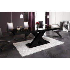 HU Design HE-888 Dining Table High Gloss or Matt Combination / Extendible 160-210 cm (Black High Gloss)