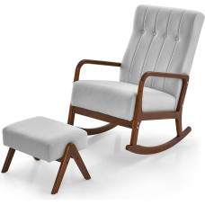 HOMASIS supamasis krėslas su Osmanu, supamojo krėslo komplektas su porankiais, medžio masyvo rėmu ir paminkštinta pagalvėle, krėslas iki 150 kg, supamasis krėslas miegamajam, svetainei, 97 x 65 x 104 cm