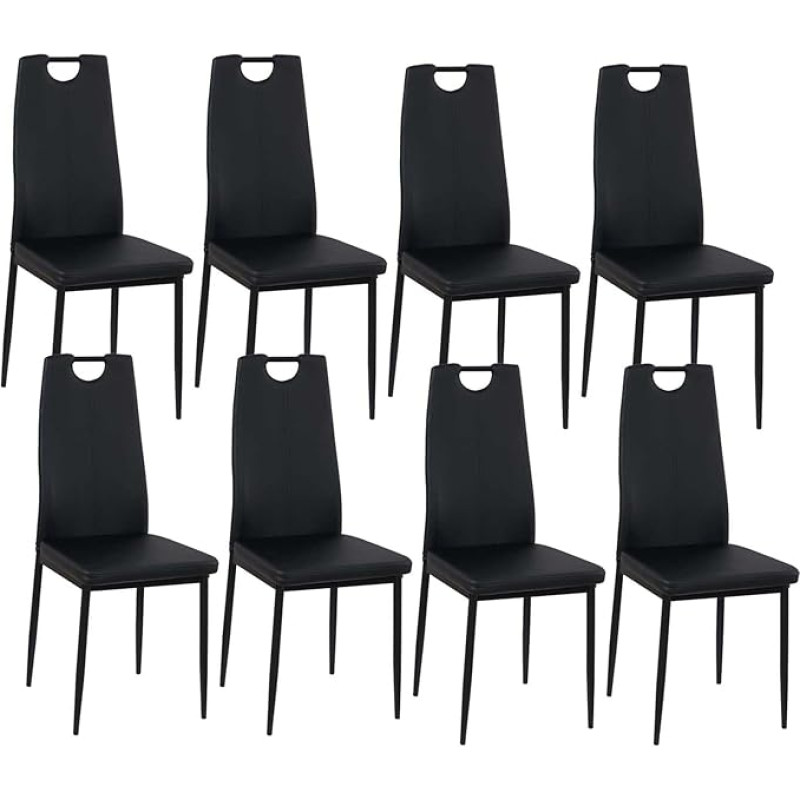 buybyroom 8 minkštų valgomojo kėdžių rinkinys, modernios virtuvės kėdės, metalinės kojos, apmušalai ir atlošas, tinka valgomajam, svetainei, virtuvei, miegamajam, juodos spalvos