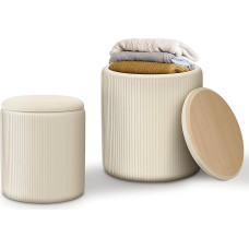 MCleanPin Ottomane mit Stauraum, Samt Schminkhocker, Multifunktionale Fußstütze Sitz, 2er Set Aufbewahrung Ottomane für Couchtisch Wohnzimmer Schlafzimmer Spielzeug Aufbewahrung Cremeweiß