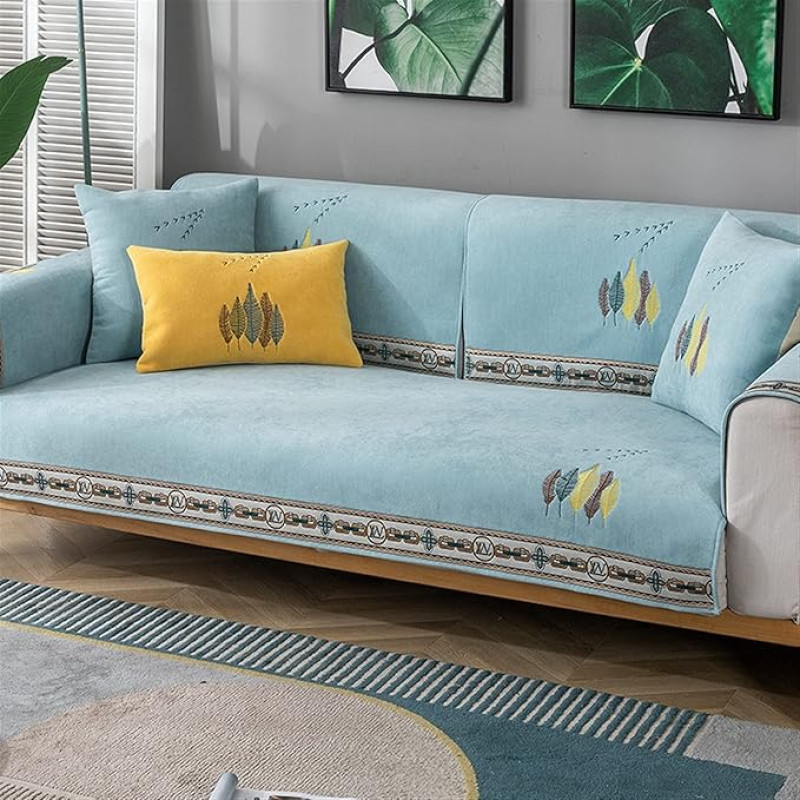 GZGLZDQ Sofos dangtis Chenille pliušinis sofos pagalvėlės dangtelis Chenille sofos pagalvėlė sofos pagalvėlė Couch Cover skalbiamas nuimamas apsauginis dangtelis gyvenamajam kambariui Pliušinis pagalvėlės dangtelis (spalva: mėlyna, dydis: 110 x 210 cm)