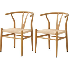 JZGORC 2 pintų valgomojo kėdžių su rotango sėdynių pagalvėlėmis ir Y formos atlošu, medžio tekstūros metalo kojomis, tinkančių valgomajam, svetainei ir miegamajam, rinkinys