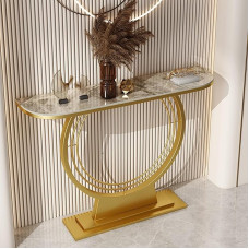 ZIGTUEI Siauras konsolinis staliukas su metaliniu rėmu, mažas parodų staliukas, modernūs stalai, paprastas svetainės sofos staliukas, skirtas įėjimui, prieškambariui, prieangiui, įėjimui, svetainei (aukso spalvos B, 150 cm)