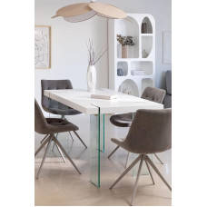 SKLUM Stačiakampio formos valgomojo stalas MDF su stiklinėmis kojomis Kali White Wood 140 x 80 cm